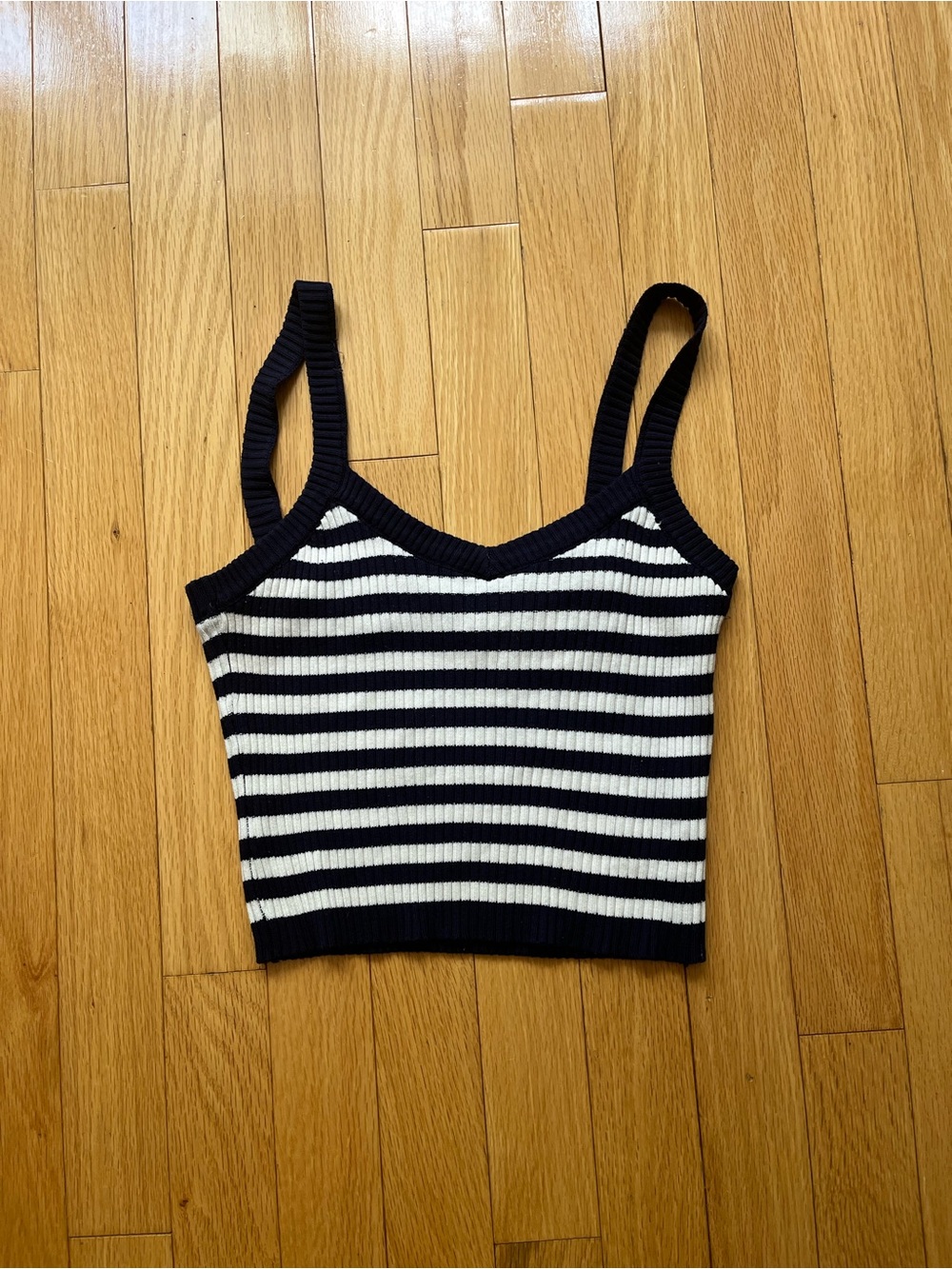 Striped Ribbed Knit Tank Top - Navy & White